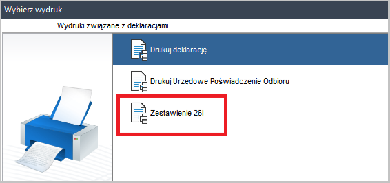 WAPRO Kaper. Okno - Wybierz wydruk