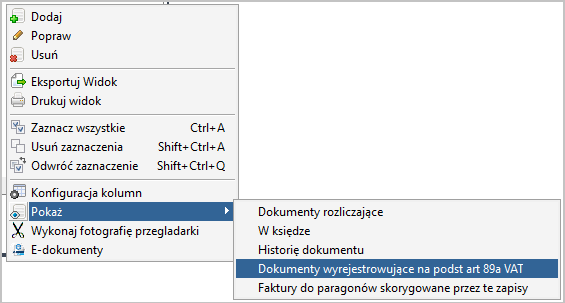 WAPRO Kaper. Rejestr VAT, filtrowanie dokumentów wyrejestrowanych zgodnie z art. 89a ust. o VAT