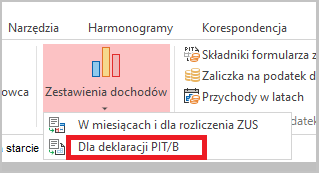 WAPRO Kaper. Główne menu programu, Polecenie: Zestawienie dochodów / Dla deklaracji PIT/B