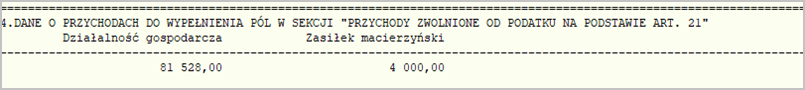 WAPRO Kaper. Zestawienie dochodów w miesiącach, Sekcja 4