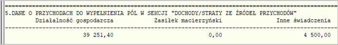 WAPRO Kaper. Zestawienie dochodów w miesiącach, Sekcja 5