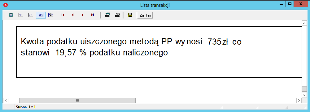 WAPRO Kaper. Podgląd wydruku z obliczoną kwotą wg art. 108c ust. 2 ust. o VAT