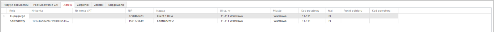 WAPRO Kaper. Okno importowanych dokumentów Businesslink, zakładka: &quot;Adresy&quot;