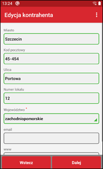 Wapro mobilny handlowiec dane adresowe kontrahenta