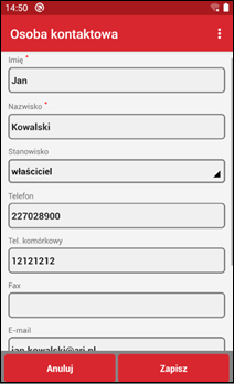 Wapro mobilny handlowiec kontakty edycja
