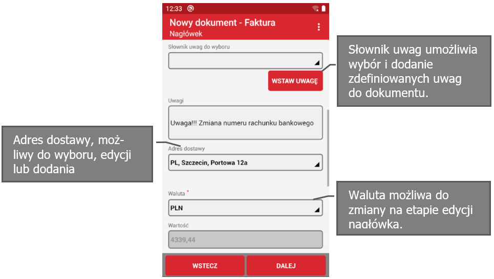 Wapro mobilny handlowiec szczegóły pozycji