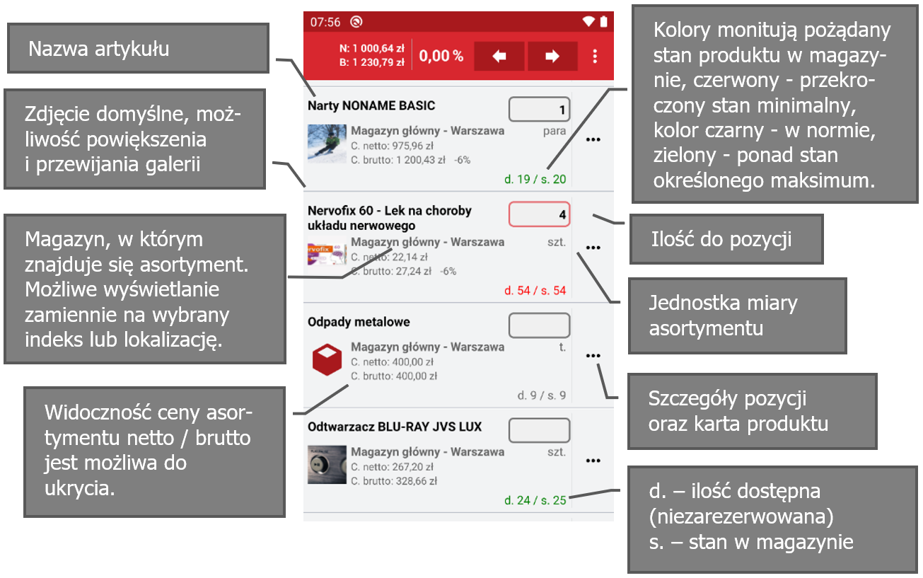 Wapro mobilny handlowiec pozycje faktury