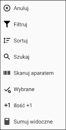 Wapro mobilny handlowiec menu górne