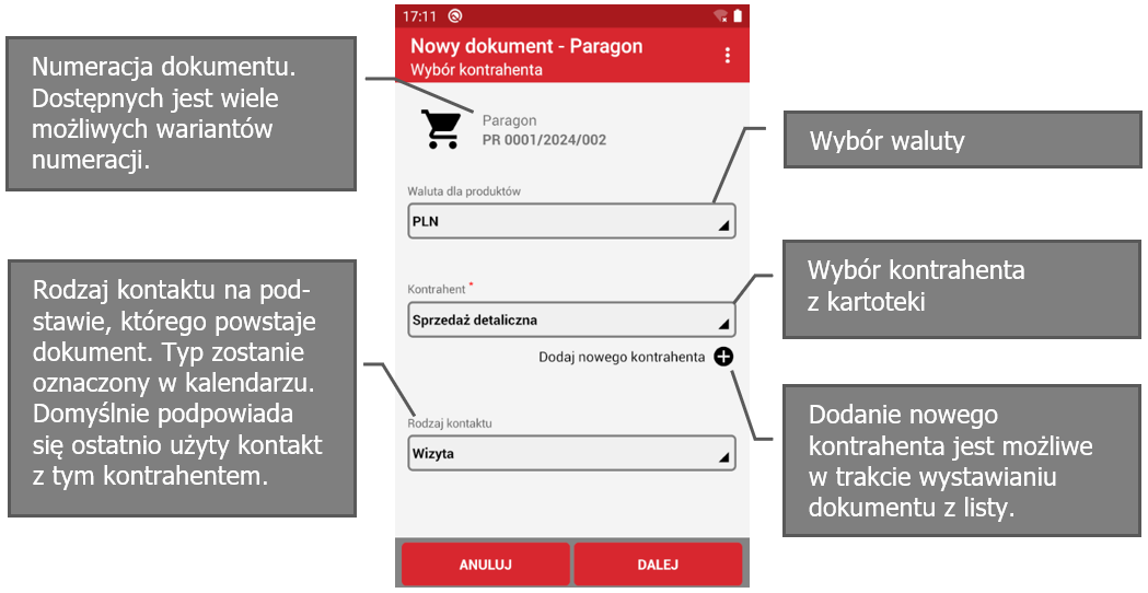 Wapro mobilny handlowiec dodaj paragon