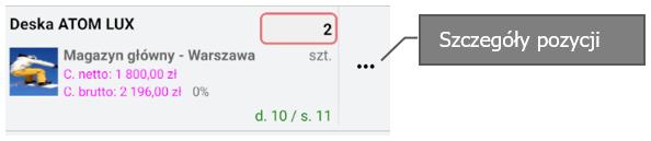 Wapro mobilny handlowiec szczegóły pozycji