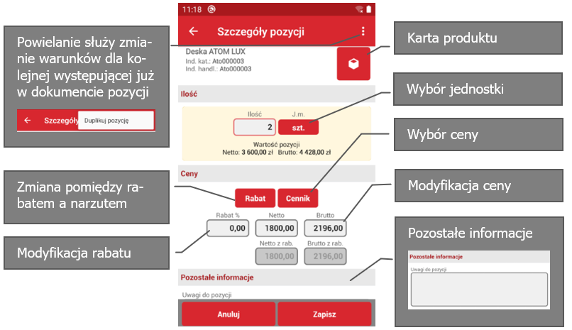 Wapro mobilny handlowiec szczegóły pozycji