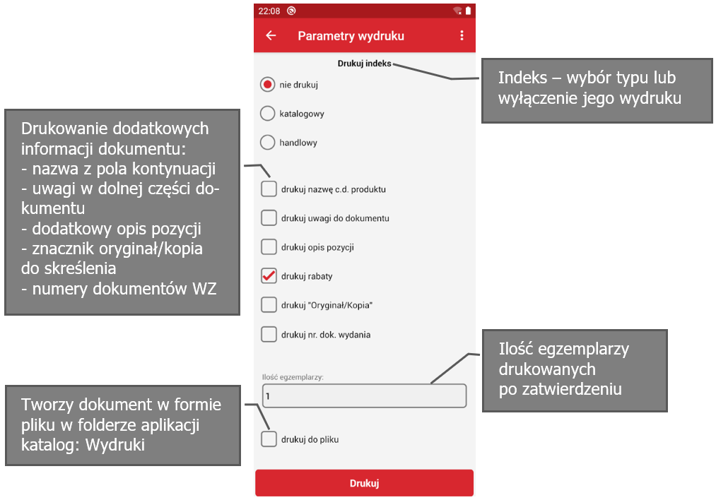 Wapro mobilny handlowiec wydruki