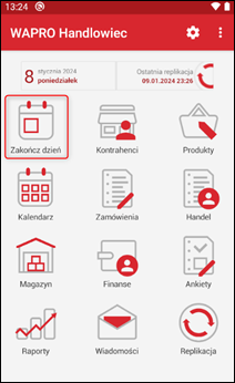 Wapro mobilny handlowiec zakończenie dnia