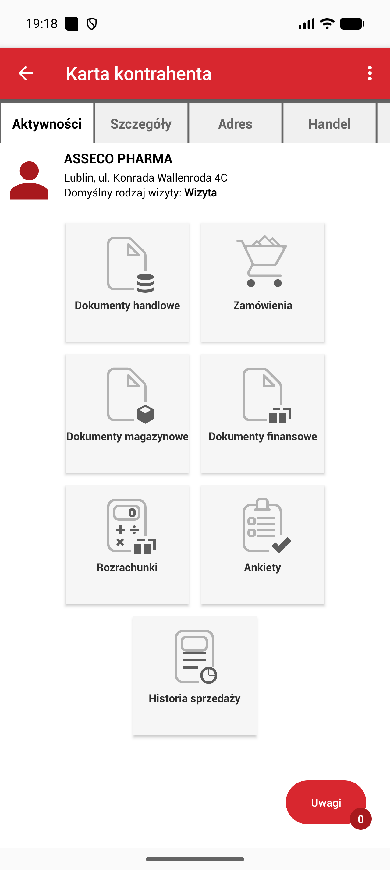 Wapro Mobile karta kontrahenta z danymi demonstracyjnymi