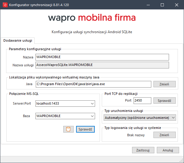 Wapro mobilny handlowiec konfiguracja