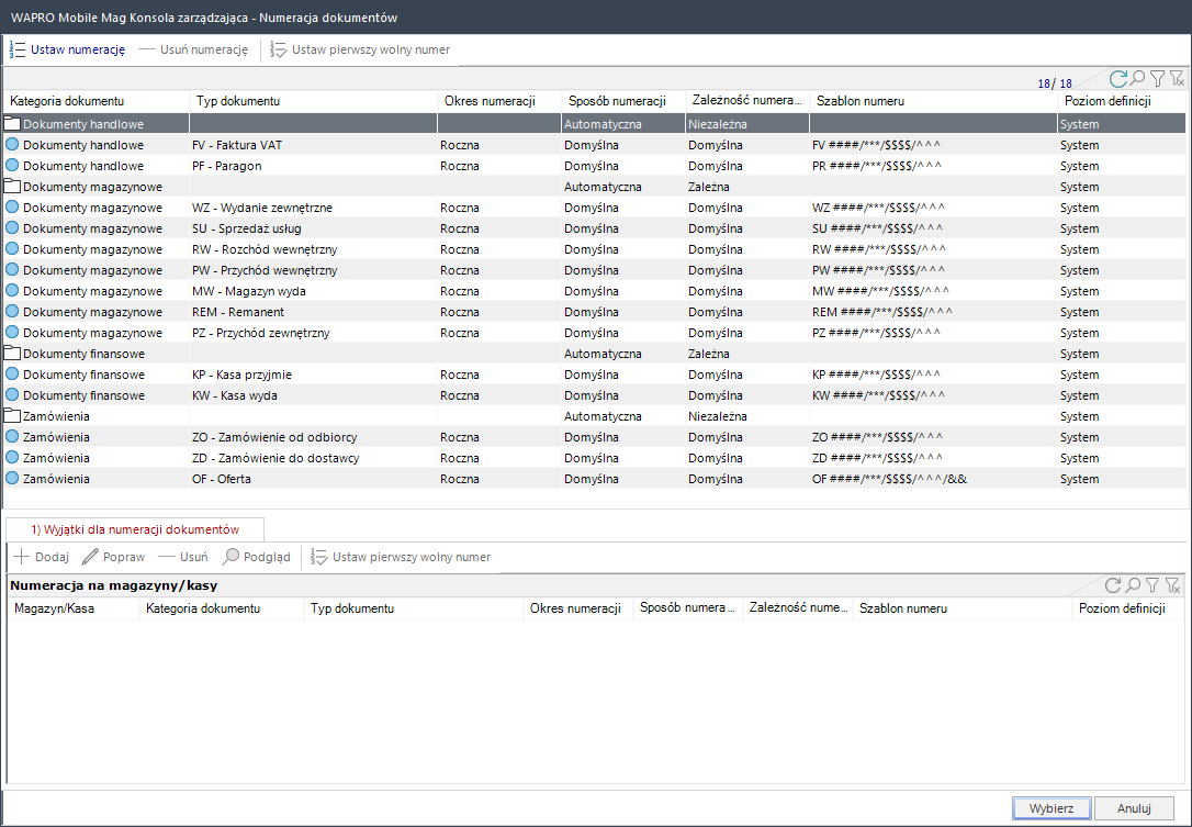 wapro mobilny magazynier numeracja dokumentów