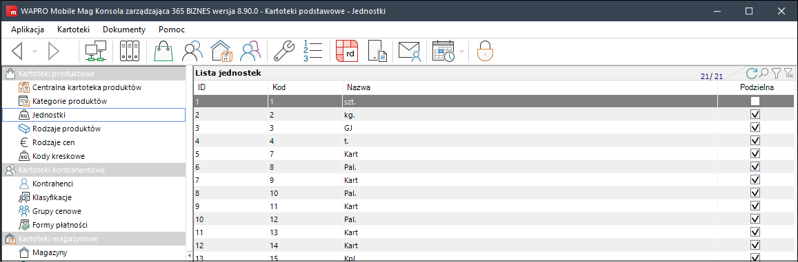 wapro mobilny handlowiec menu podstawowe