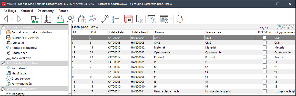 wapro mobilny handlowiec menu podstawowe