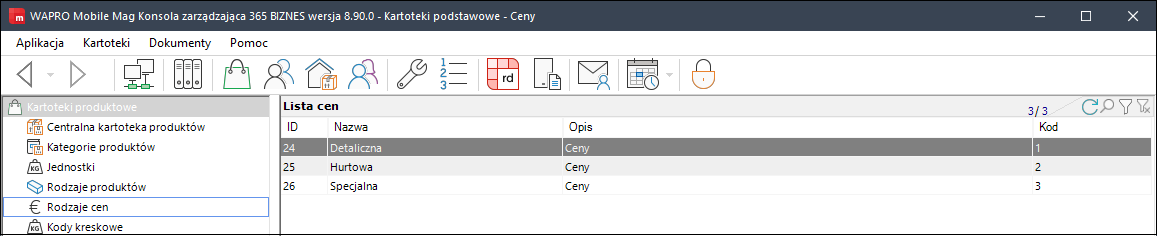 wapro mobilny handlowiec menu podstawowe