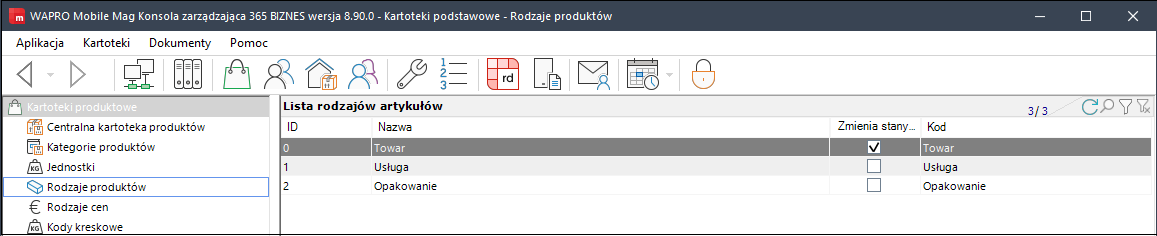 wapro mobilny handlowiec menu podstawowe