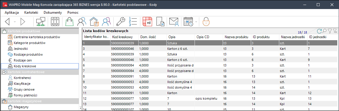 wapro mobilny handlowiec menu podstawowe