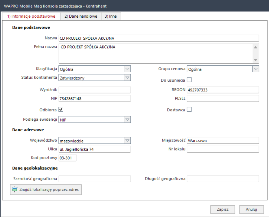 wapro mobilny handlowiec karta kontrahenta