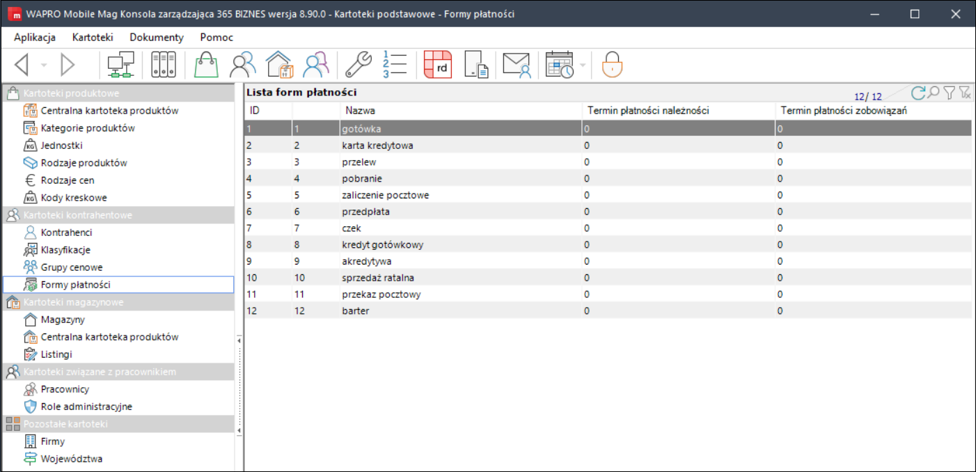 wapro mobilny magazynier formy płaności kontrahenta