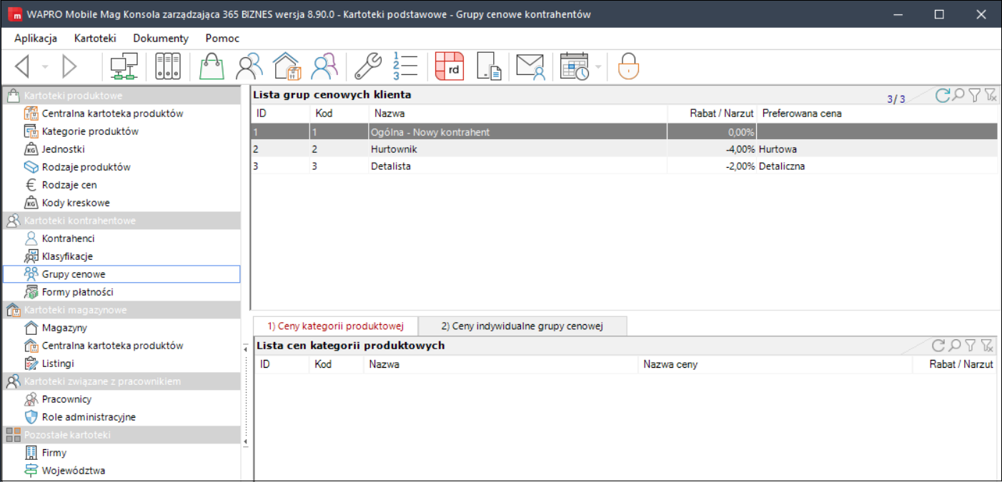 wapro mobilny handlowiec grupy cenowe kontrahenta