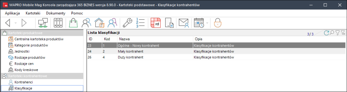 wapro mobilny magazynier klasyfikacje kontrahenta