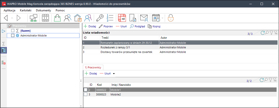 wapro mobilny magazynier menu podstawowe