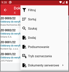 Wapro mobilny magazynier dokumenty filtrowanie