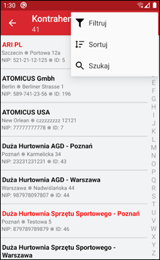 Wapro mobilny magazynier wybór kontrahenta na dokument
