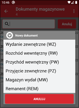 Wapro mobilny magazynier dokumenty dodaj