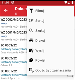 Wapro mobilny magazynier dokumenty tryb zaznaczania