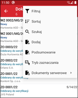 Wapro mobilny magazynier menu