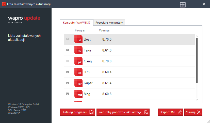 ikonka - WU Lista zainstalowanych aktualizacji